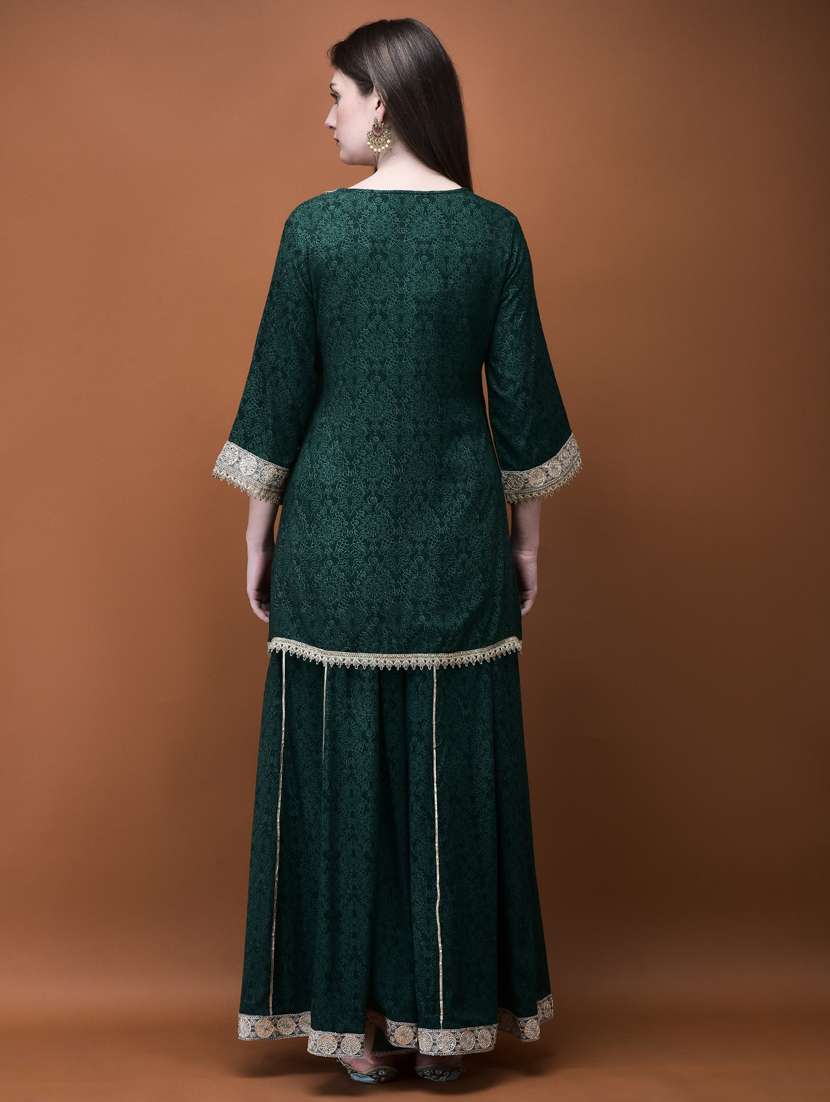 women bottle green printed kurta palazzo set - 21785500 - Standard Image - 4