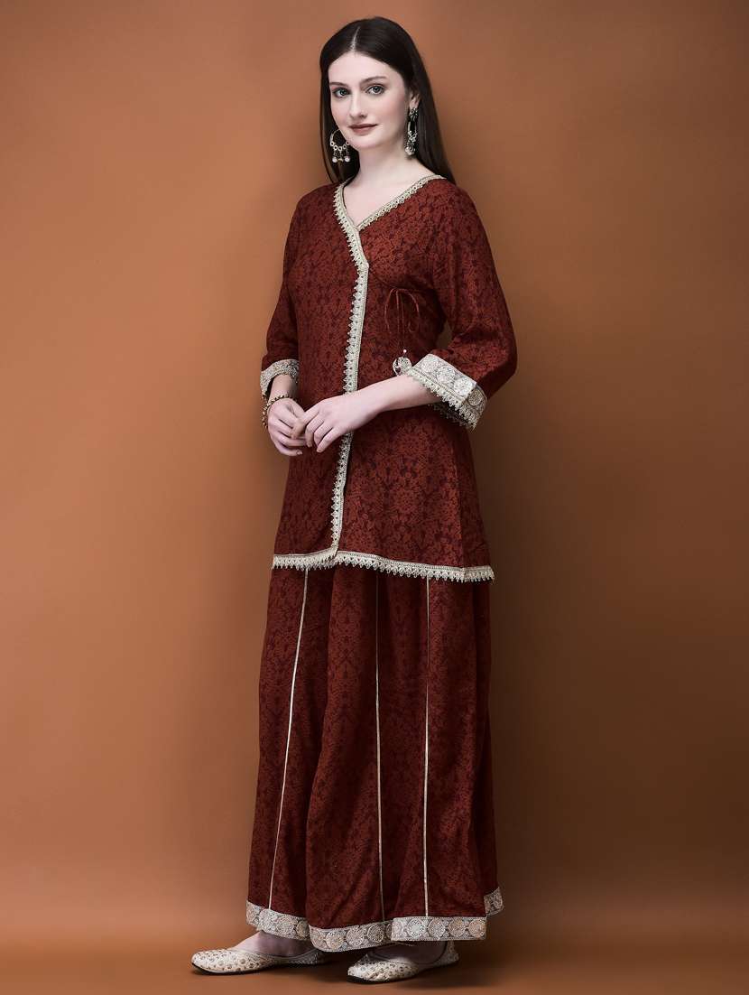women brown printed kurta palazzo set - 21785501 - Standard Image - 1