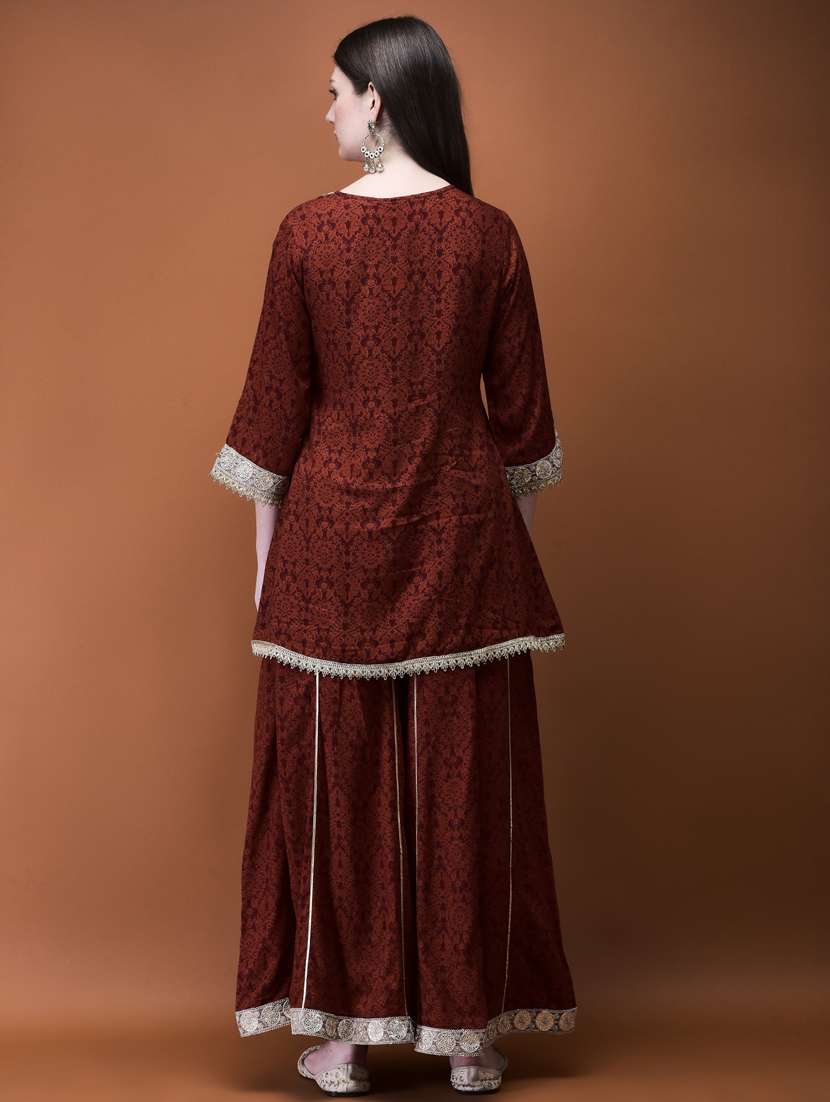 women brown printed kurta palazzo set - 21785501 - Standard Image - 4