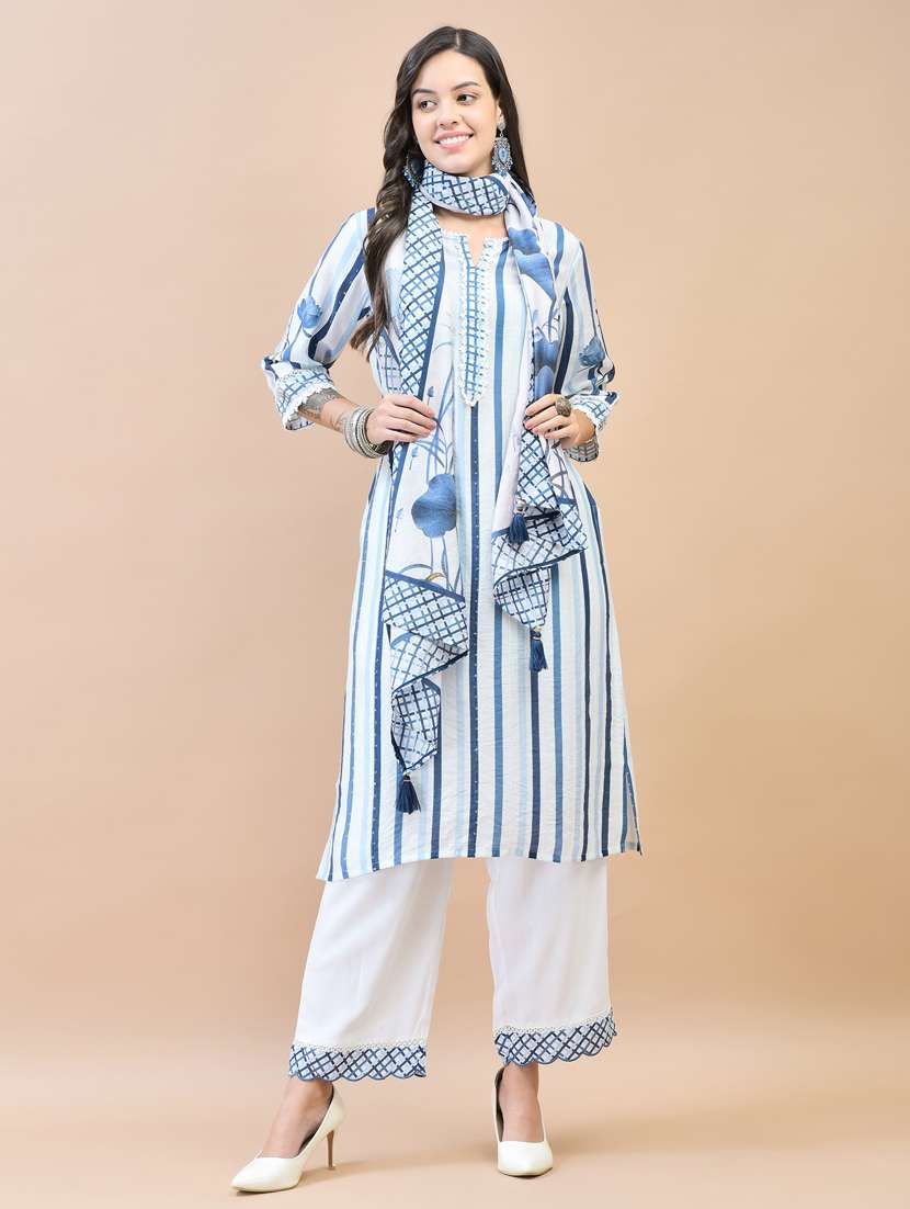 women three quarter sleeve kurta pant with dupatta set