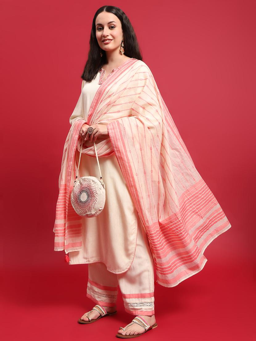 women three quarter sleeve kurta pant with dupatta set - 21785507 -  Standard Image - 1