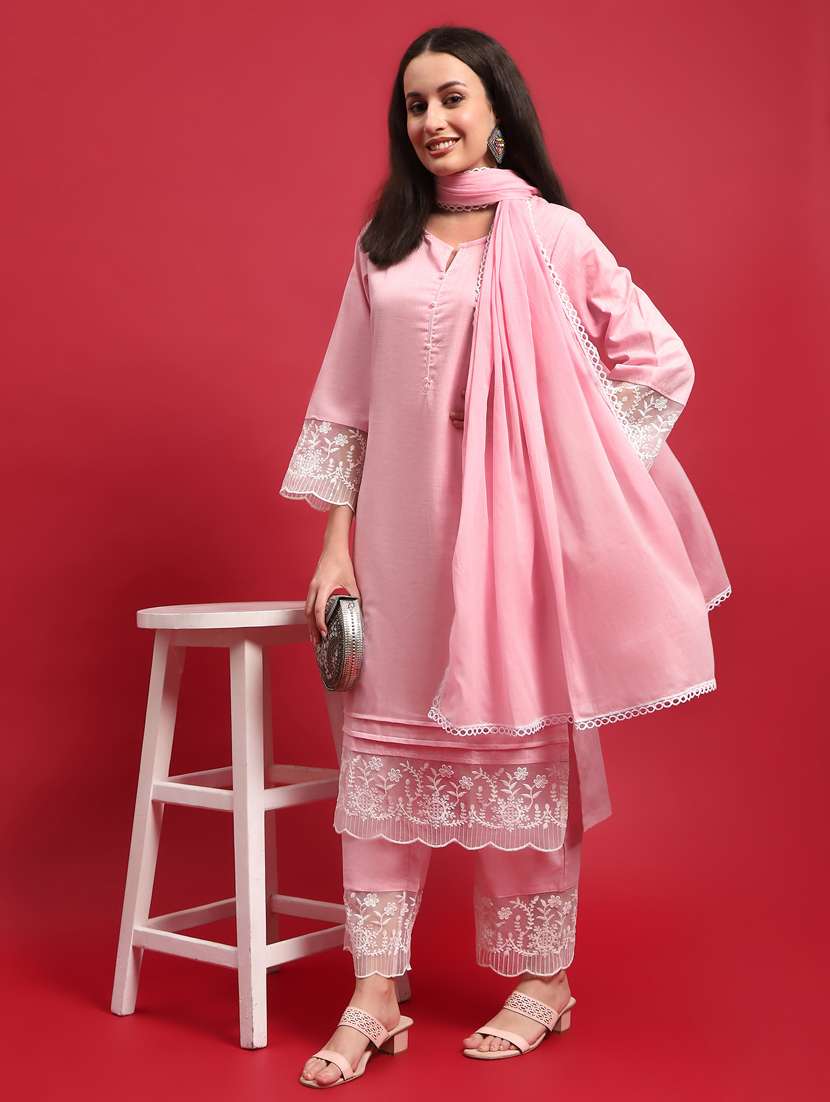 women three quarter sleeve kurta pant with dupatta set