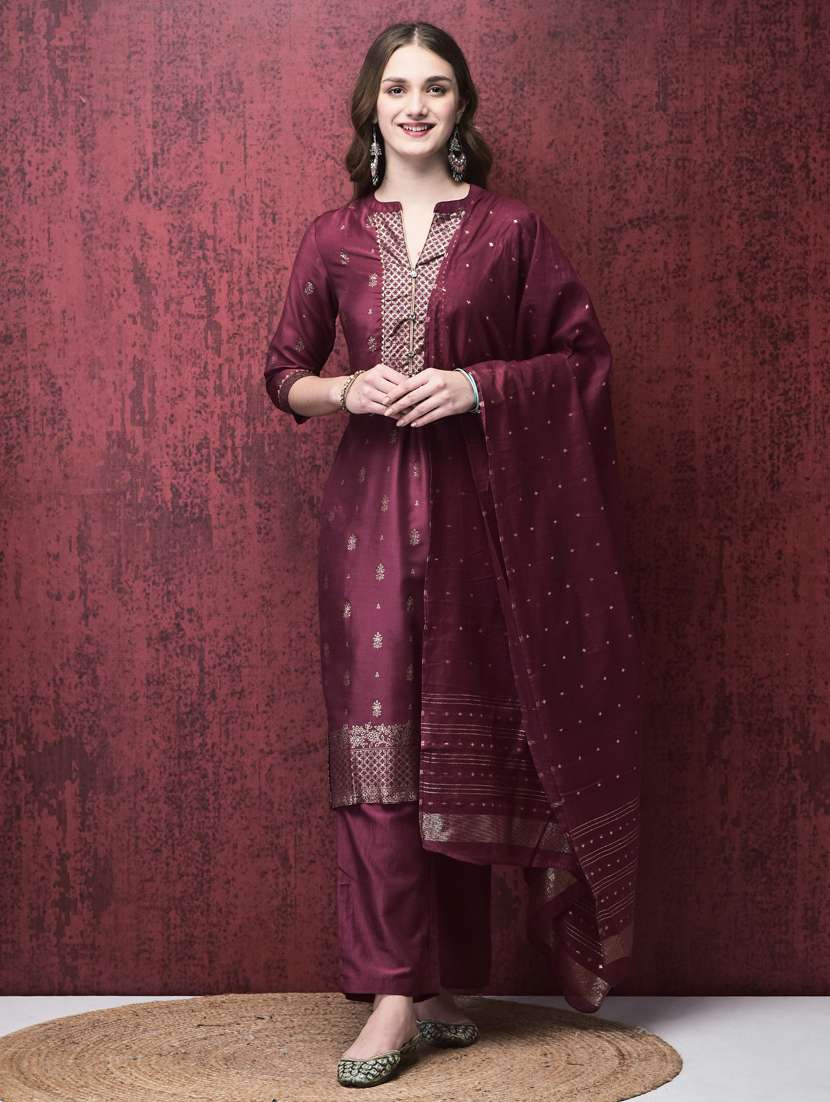 women three quarter sleeve kurta pant with dupatta set