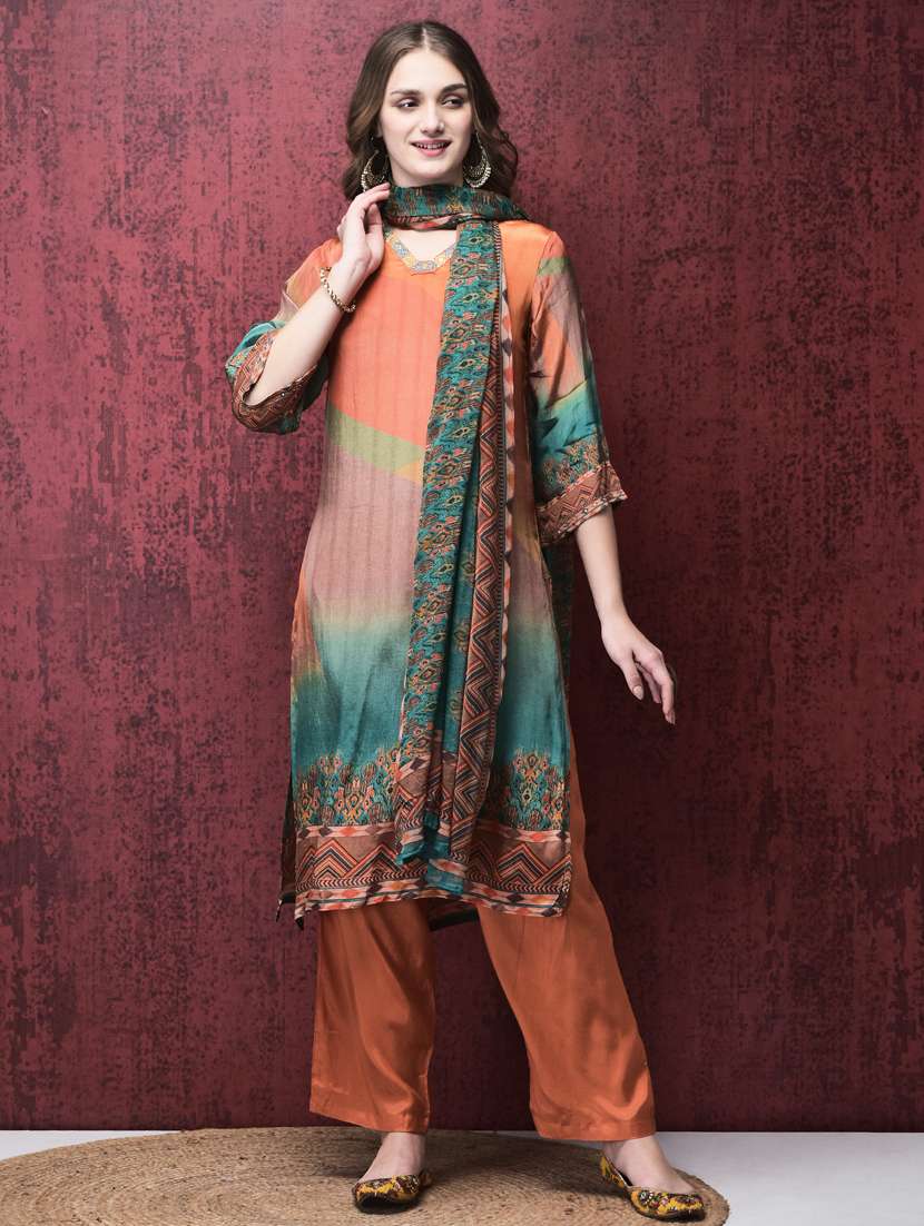 women three quarter sleeve kurta pant with dupatta set - 21785516 -  Standard Image - 1