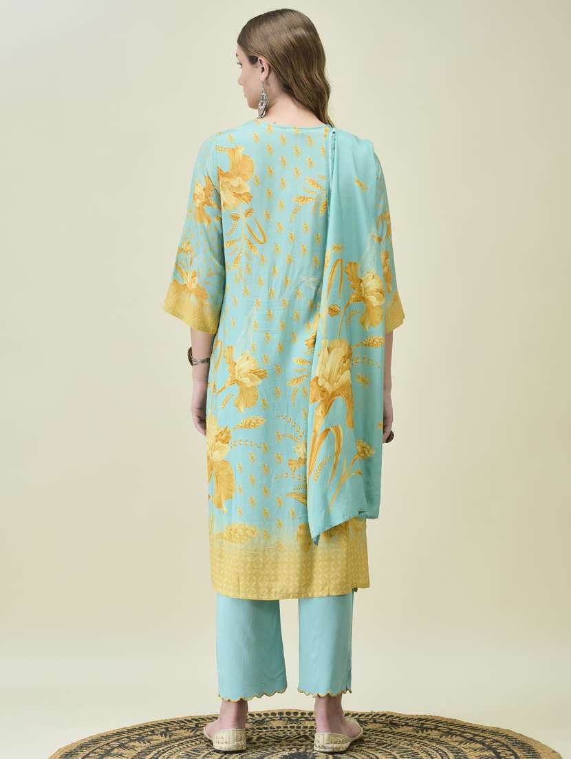 women three quarter sleeve kurta pant with dupatta set - 21785517 -  Standard Image - 4