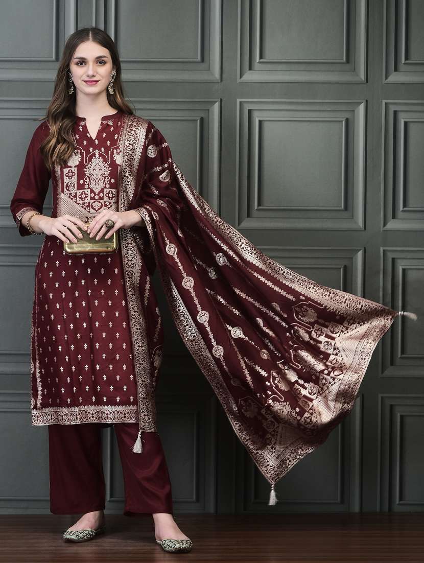 women three quarter sleeve kurta pant with dupatta set - 21785519 - Standard Image - 1