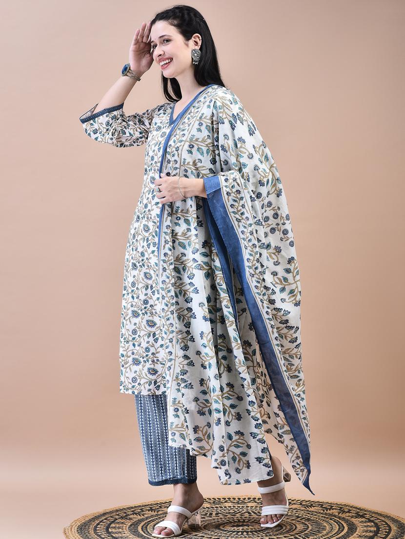 women three quarter sleeve kurta pant with dupatta set - 21785520 -  Standard Image - 1