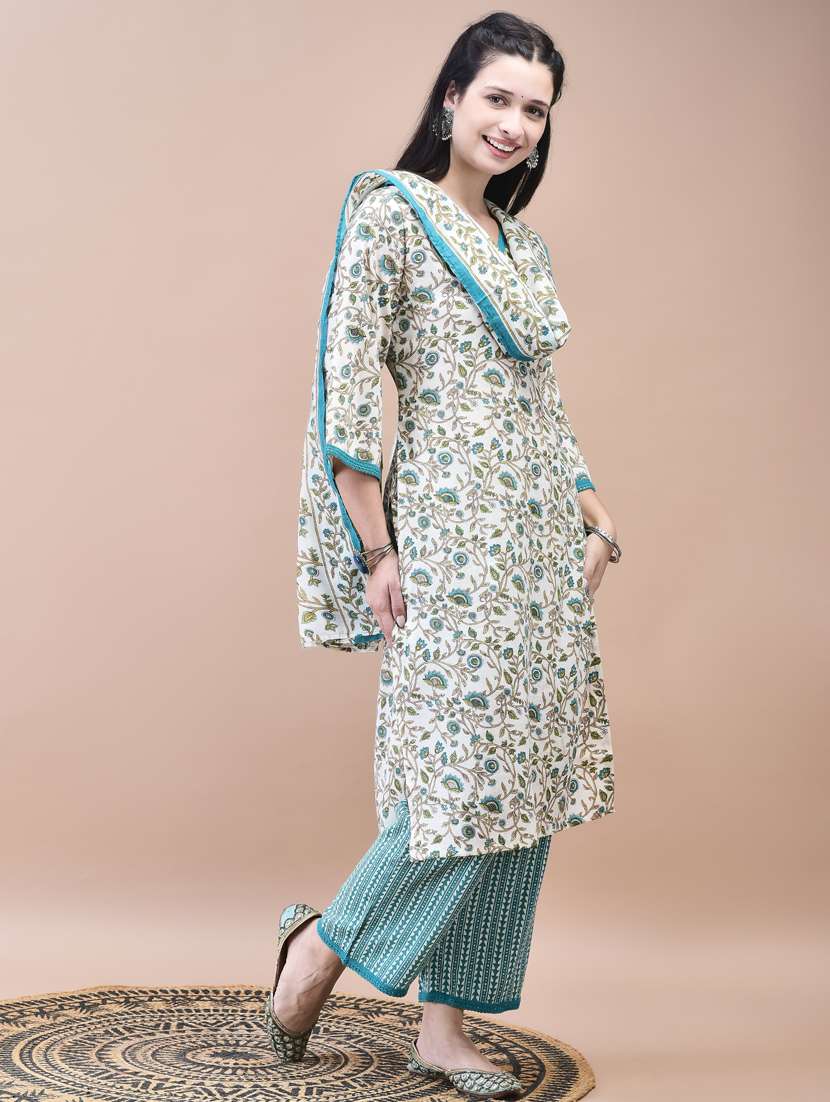 women three quarter sleeve kurta pant with dupatta set - 21785521 -  Standard Image - 1