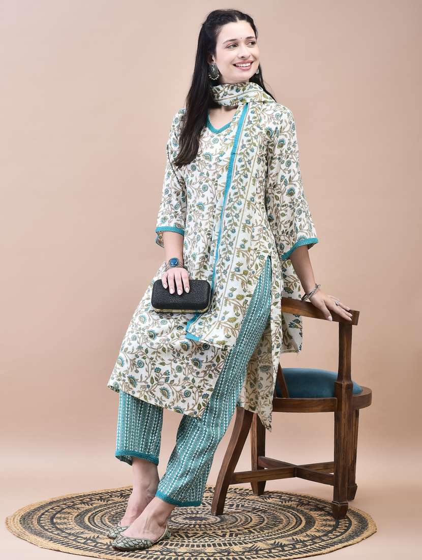 women three quarter sleeve kurta pant with dupatta set - 21785521 - Standard Image - 4