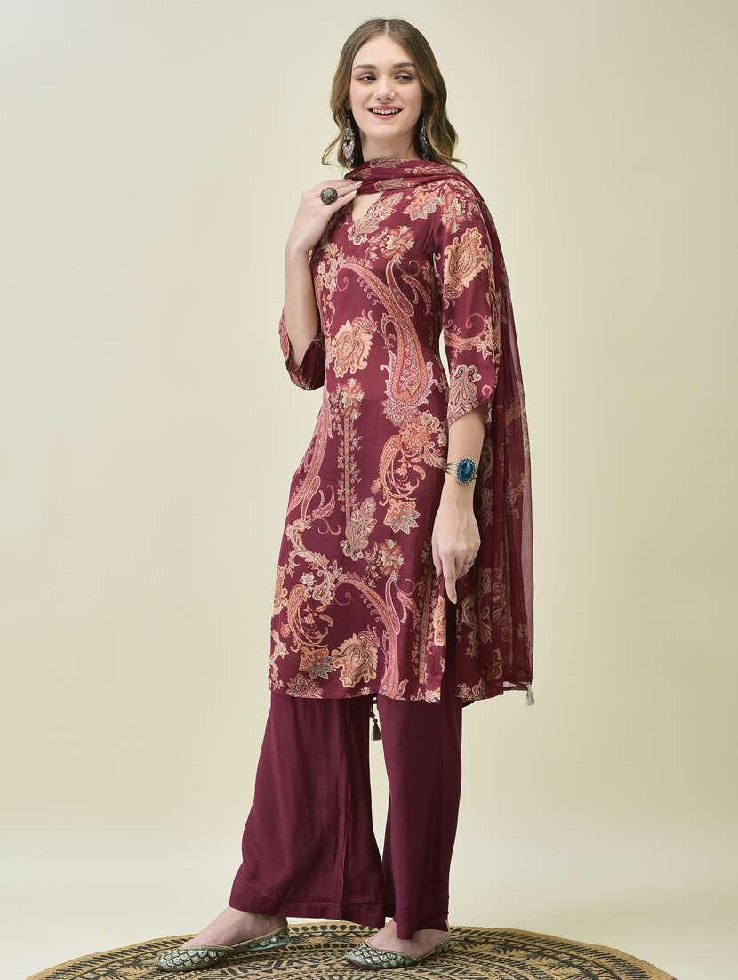 women three quarter sleeve kurta palazzo with dupatta set - 21785522 -  Standard Image - 1