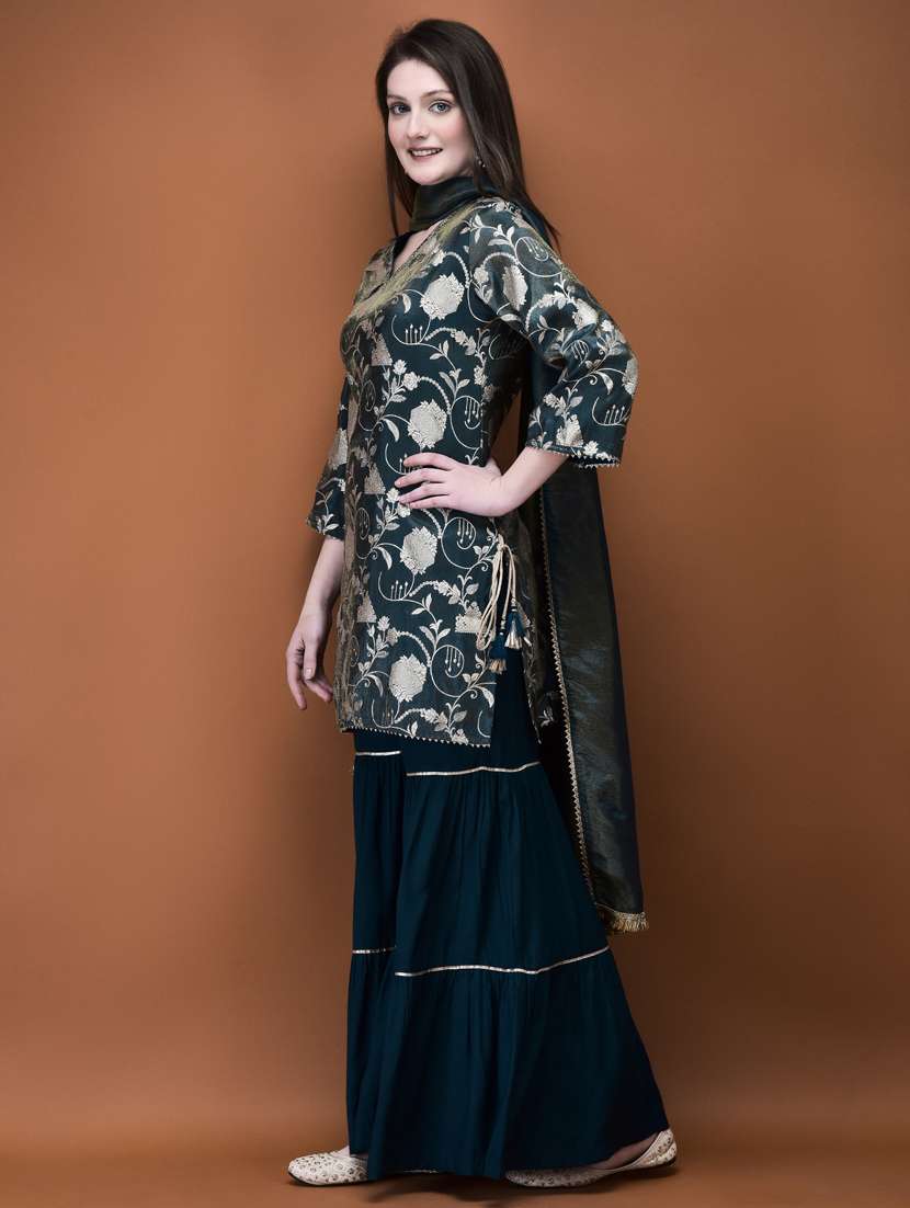 women three quarter sleeve kurta sharara with dupatta set - 21785530 -  Standard Image - 1