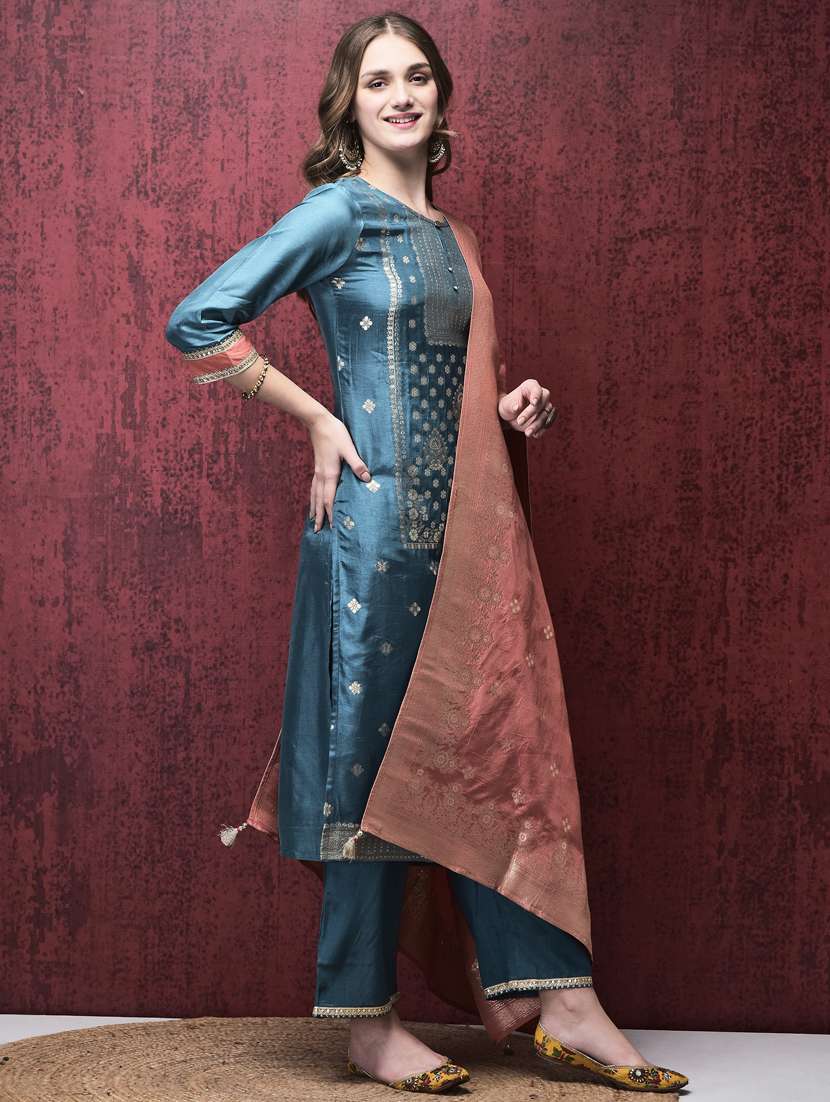 women three quarter sleeve kurta pant with dupatta set - 21785532 -  Standard Image - 1