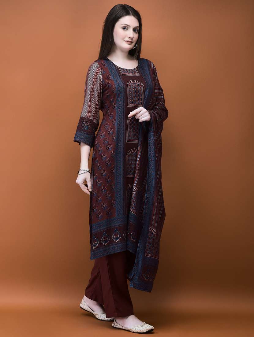 women three quarter sleeve kurta pant with dupatta set - 21785533 -  Standard Image - 1