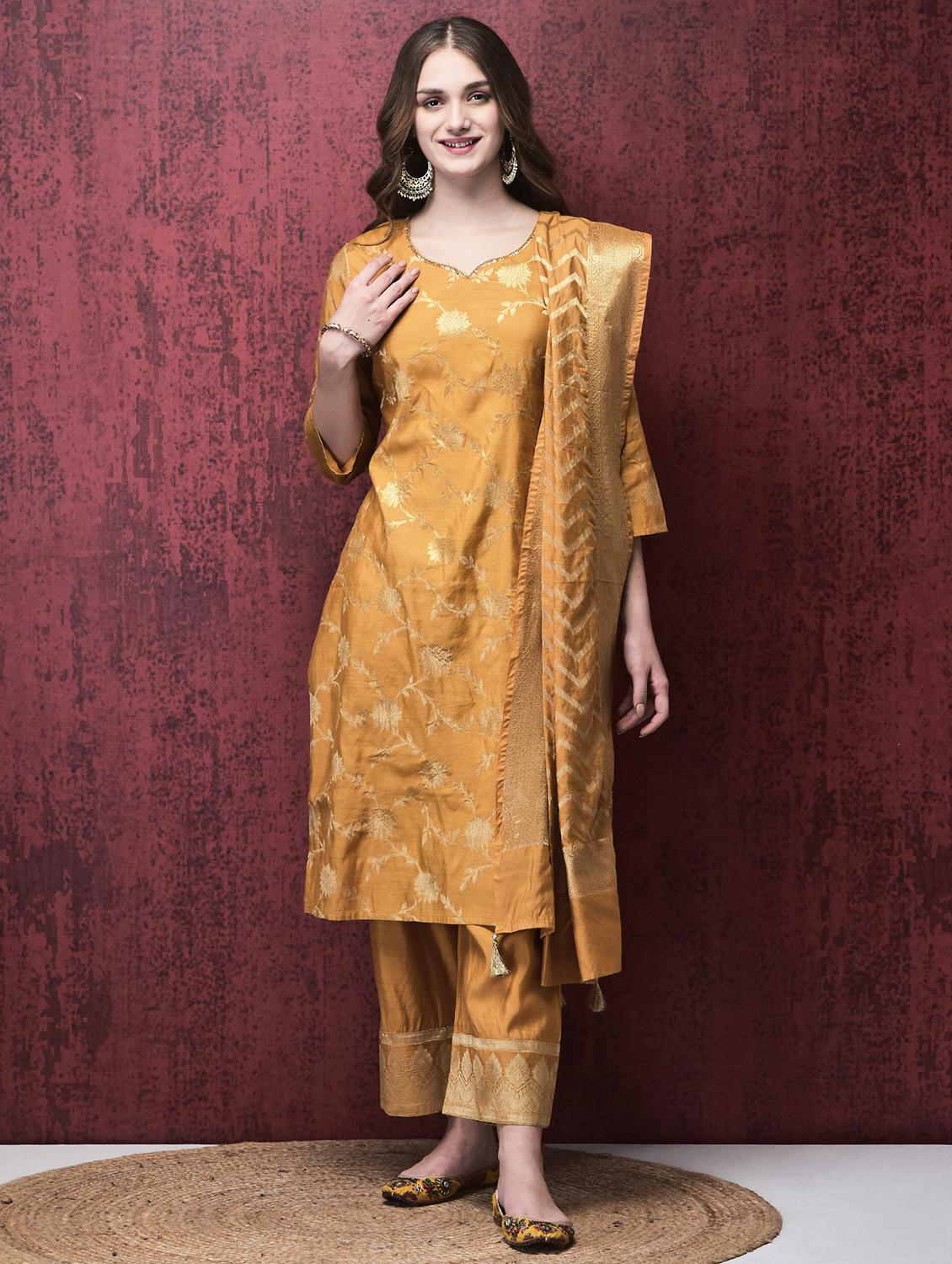 women three quarter sleeve kurta pant with dupatta set - 21785538 -  Standard Image - 1