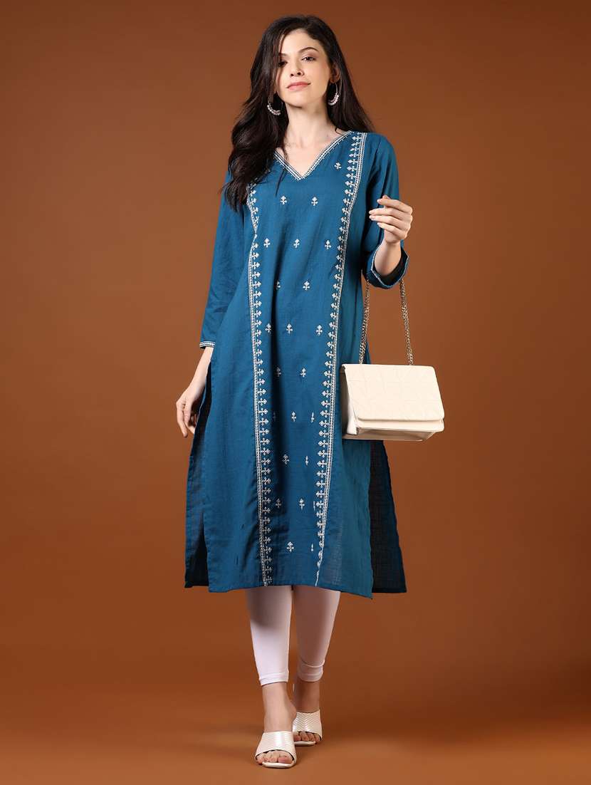 women embroidered three quarter sleeve a-line kurta - 21785550 - Standard Image - 1