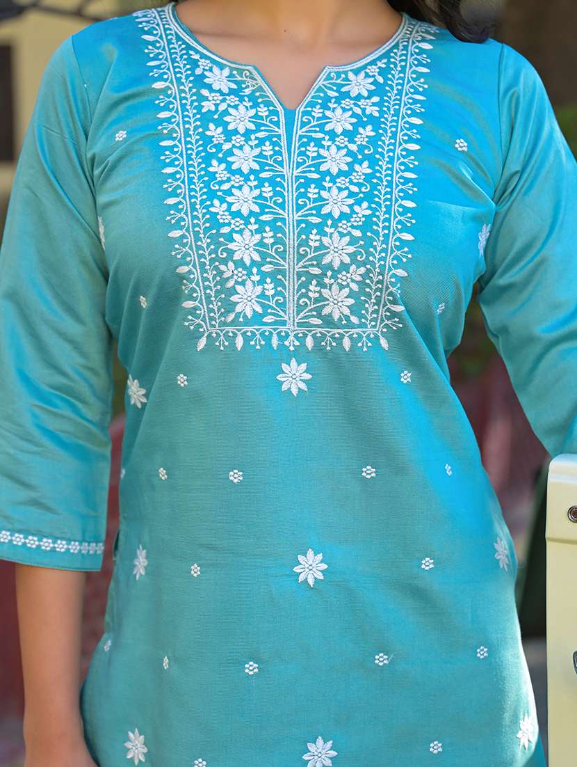 women embroidered three quarter sleeve ethnic co-ord set - 21785681 -  Standard Image - 4