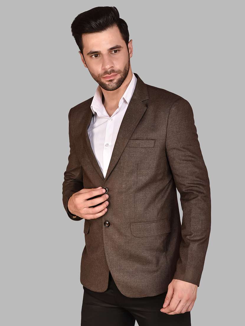 men solid lapel collar single breasted casual blazer - 21785903 - Standard Image - 1