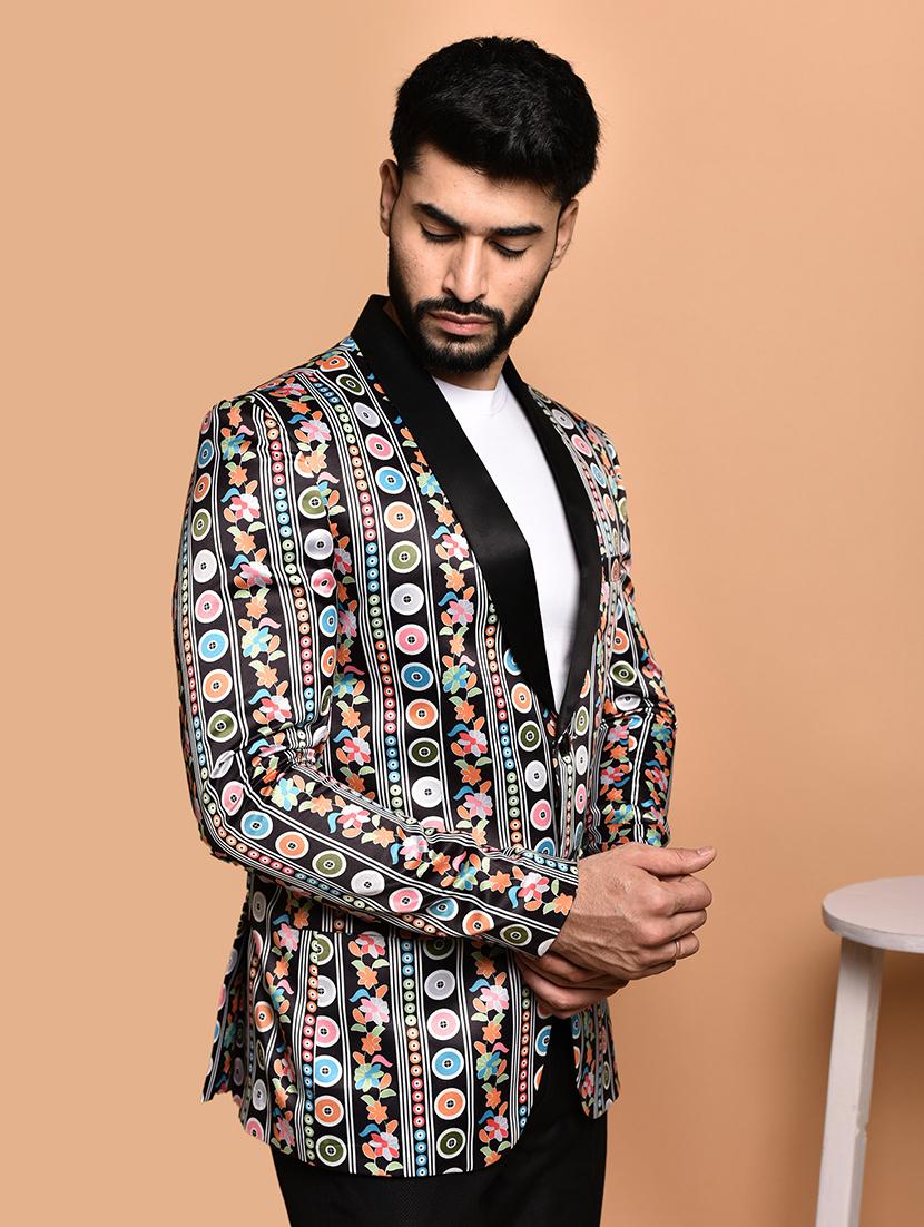 men printed lapel collar single breasted casual blazer - 21785952 - Standard Image - 1