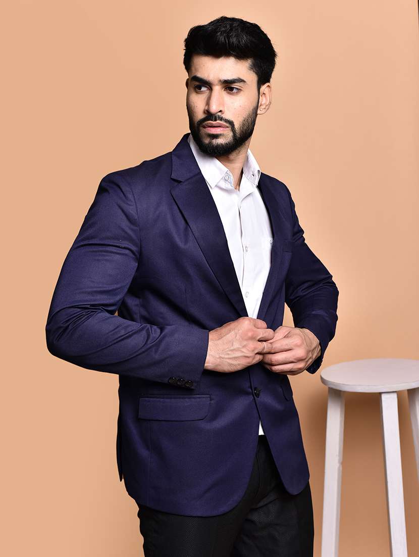 men solid lapel collar single breasted casual blazer