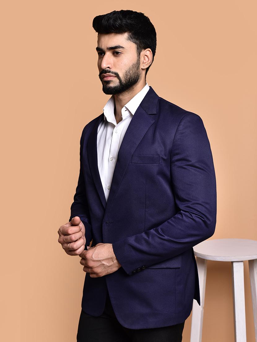 men solid lapel collar single breasted casual blazer - 21785962 - Standard Image - 1