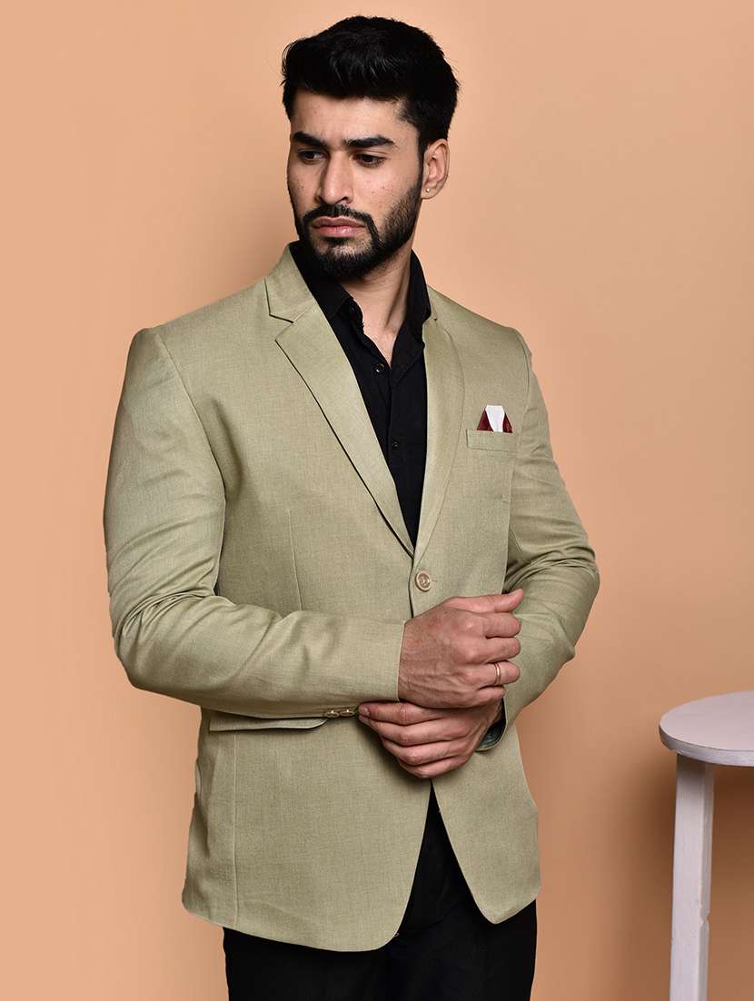 men solid lapel collar single breasted casual blazer