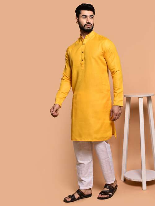 men solid mandarin neck kurta pyjama set - 21785976 -  Standard Image - 0