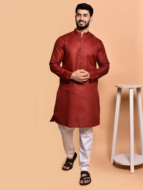 men solid mandarin neck kurta pyjama set - 21785977 - Standard Image - 0