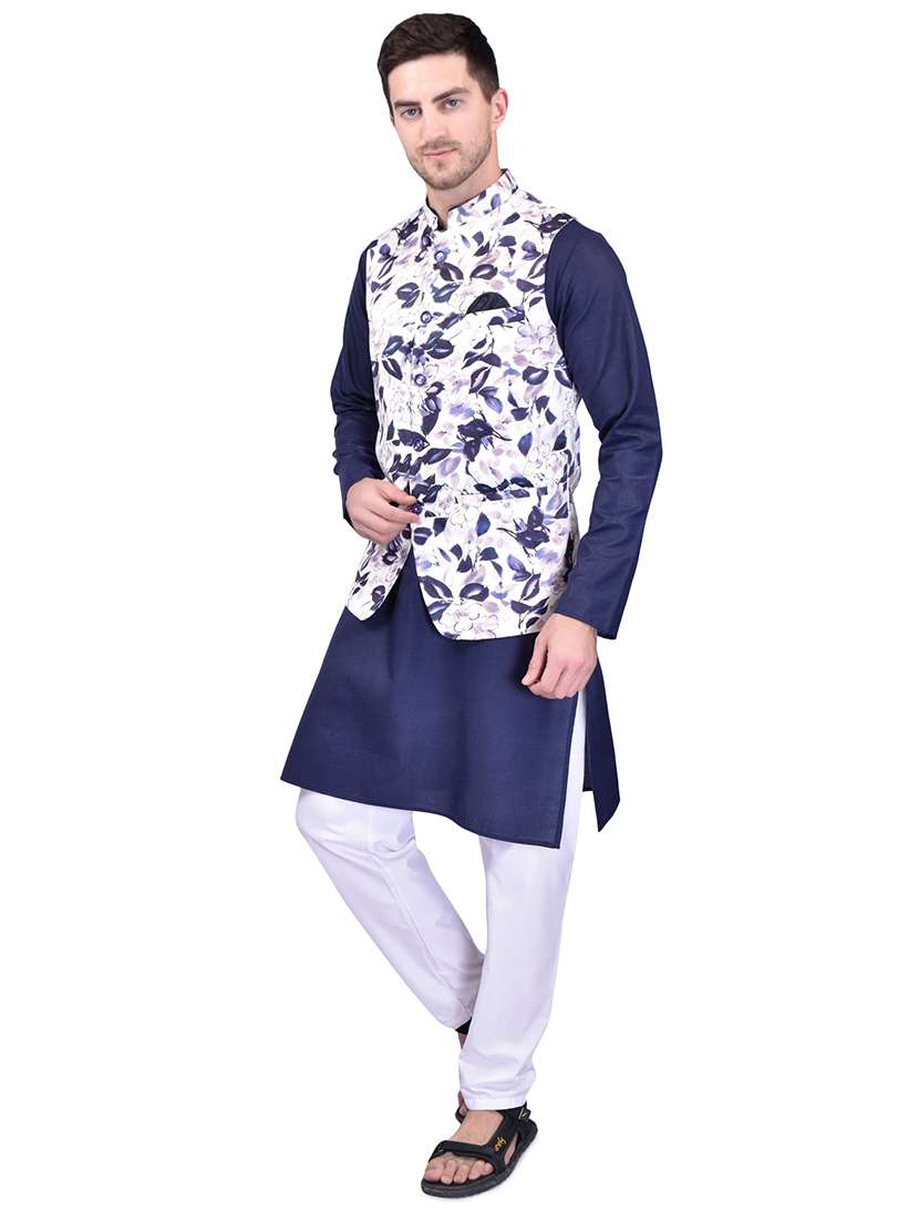men solid mandarin neck kurta pyjama set with jacket - 21785986 - Standard Image - 1