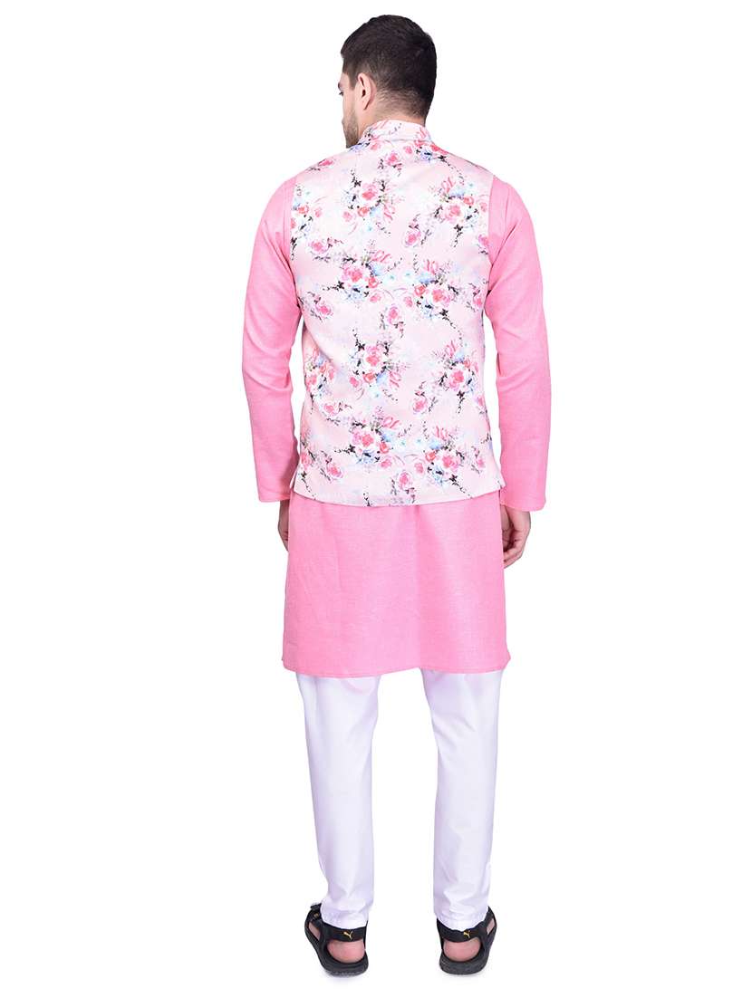 men solid mandarin neck kurta pyjama set with jacket - 21785987 -  Standard Image - 1
