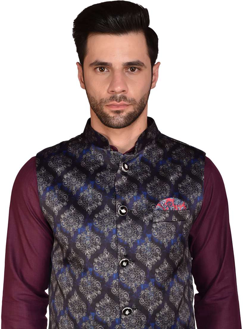 men solid mandarin neck kurta pyjama set with jacket - 21785988 - Standard Image - 4