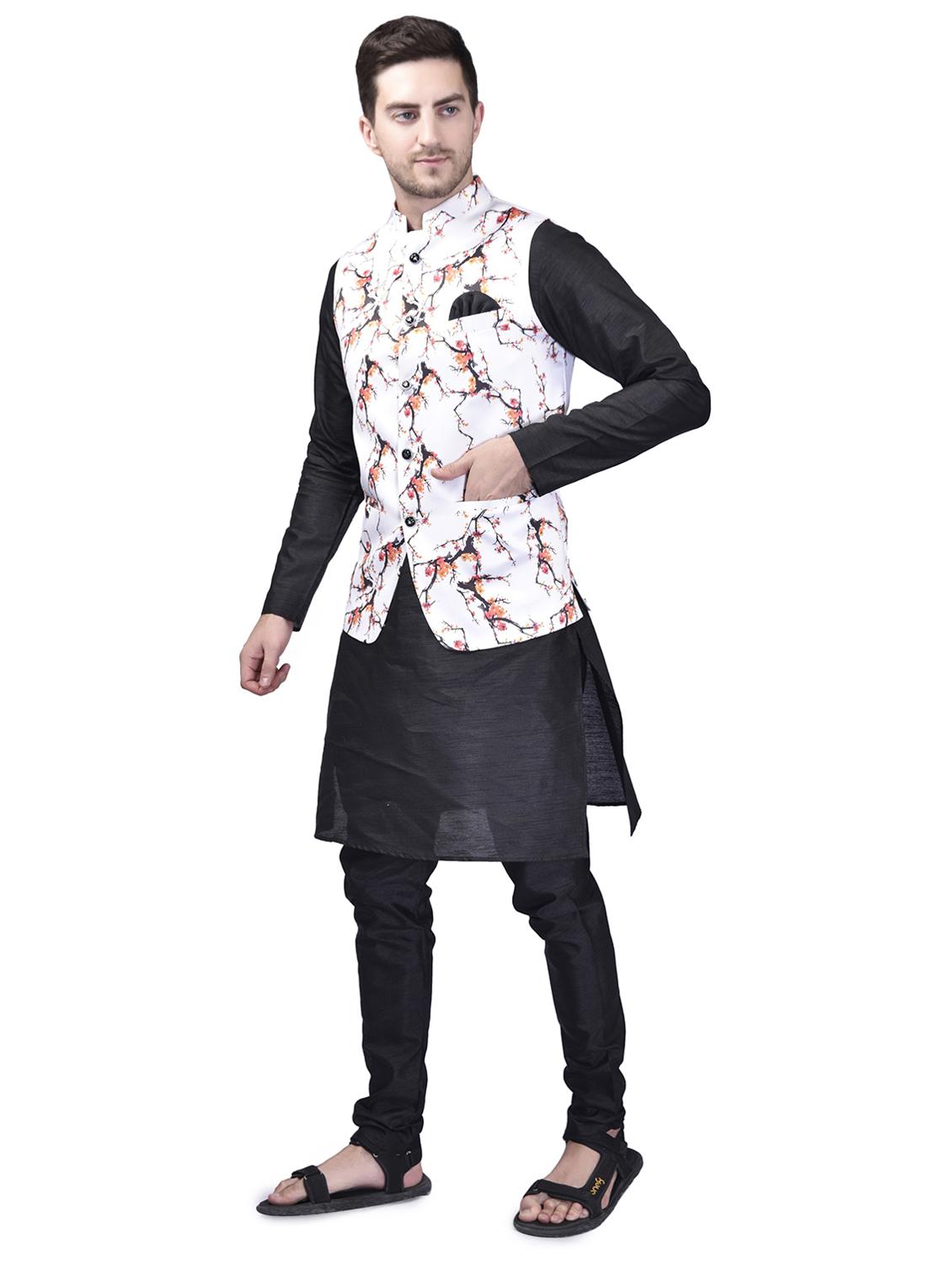 men solid mandarin neck kurta pyjama ethnic jacket set - 21786063 - Standard Image - 1