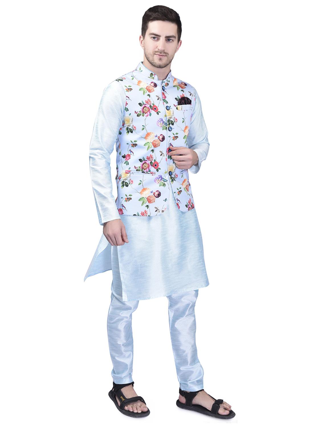 men solid mandarin neck kurta pyjama ethnic jacket set - 21786071 - Standard Image - 1