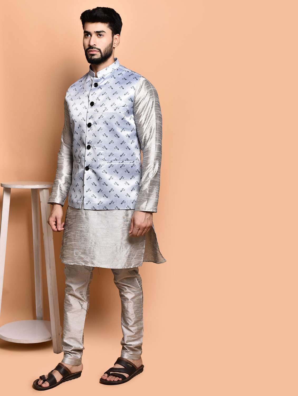 men printed kurta pyjama with jacket  - 21786087 -  Standard Image - 1