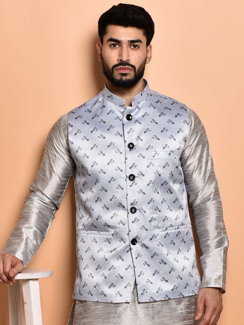 men printed kurta pyjama with jacket  - 21786087 -  Standard Image - 4
