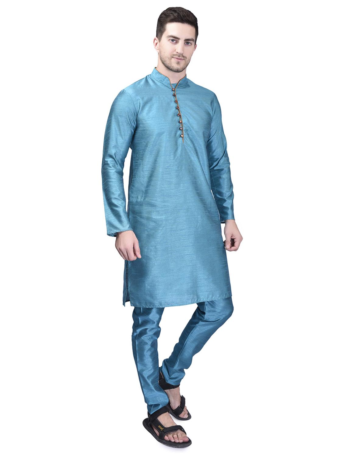 men solid mandarin neck kurta pyjama ethnic jacket set - 21786107 -  Standard Image - 1