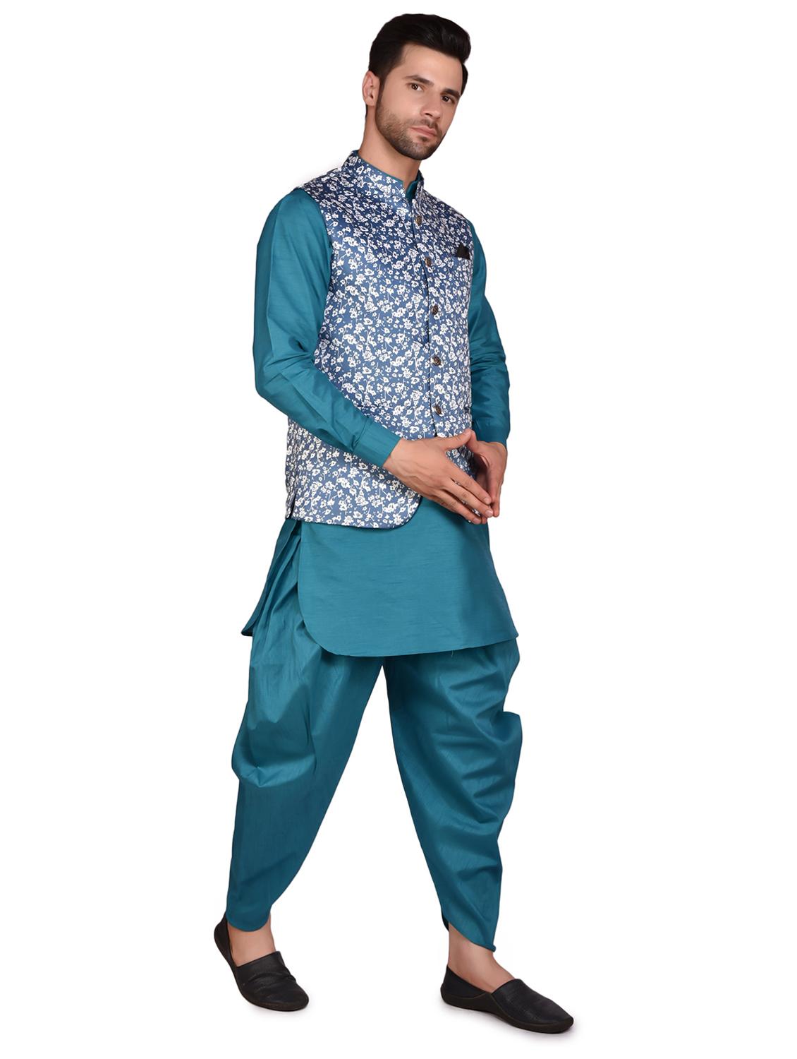 men solid mandarin neck dhoti kurta ethnic jacket set - 21786114 -  Standard Image - 1