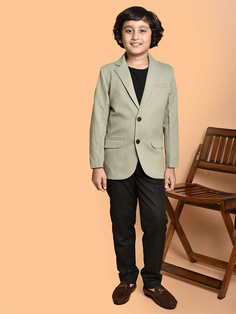 boys solid lapel neck casual blazer - 21786220 - Standard Image - 4