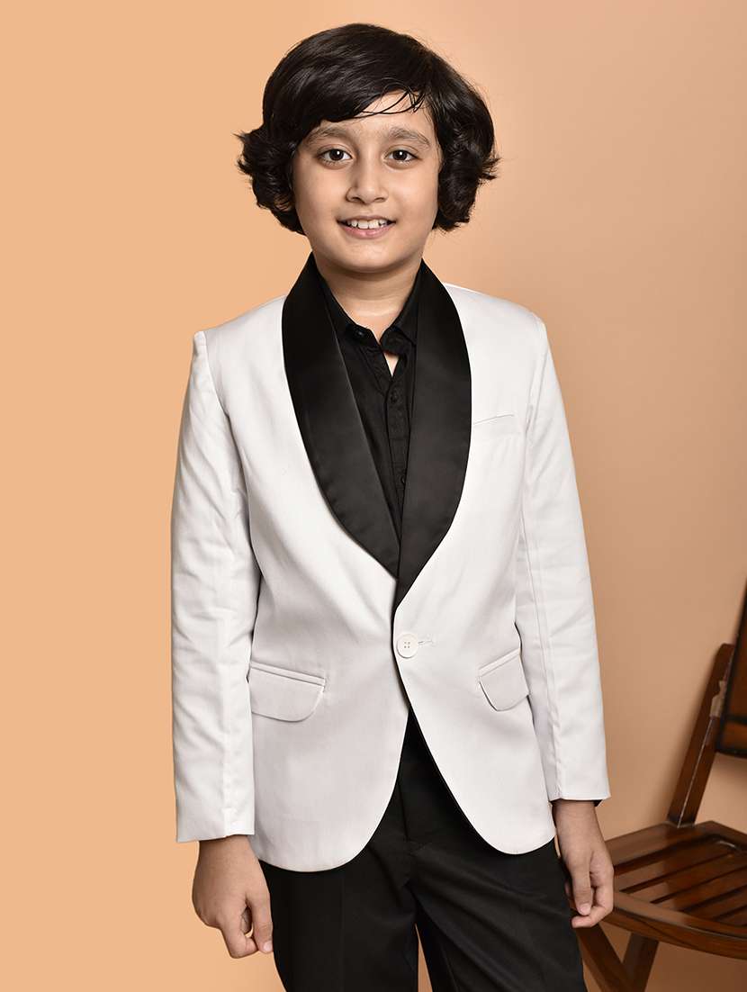boys solid lapel collar single breasted casual blazer