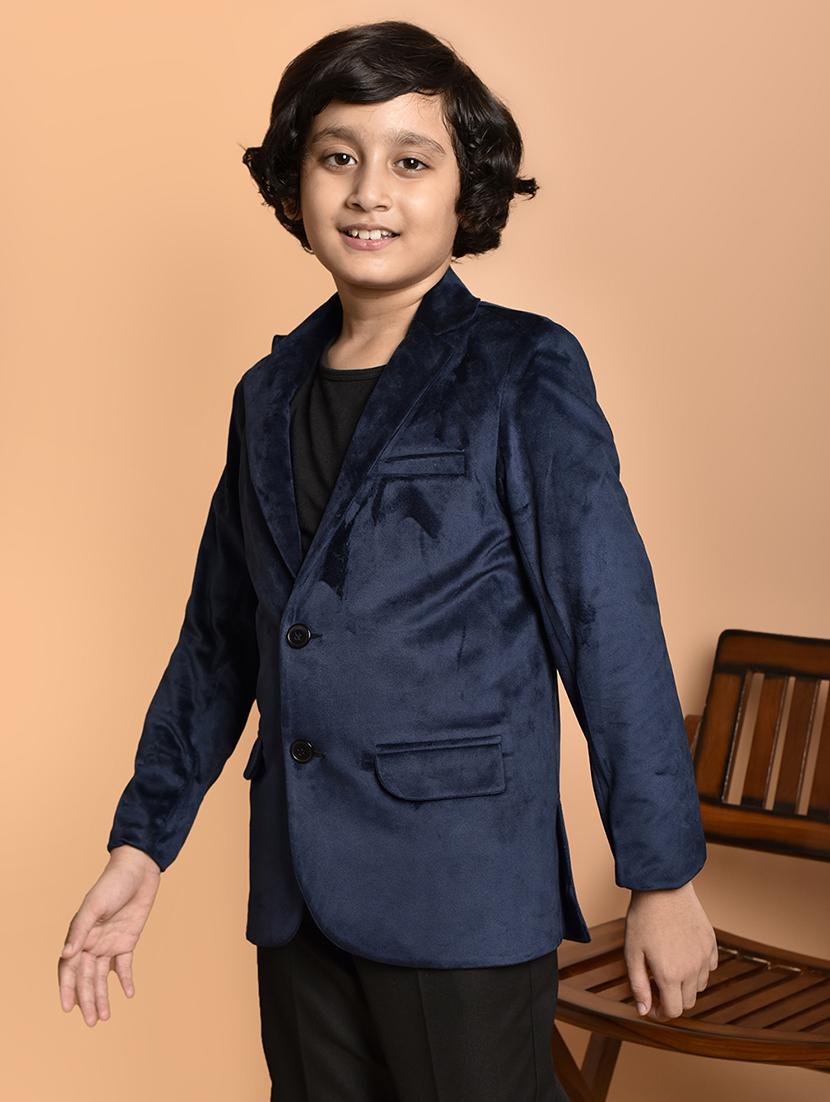 boys solid lapel neck long sleeves blazer - 21786243 -  Standard Image - 1