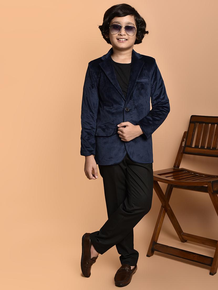 boys solid lapel neck long sleeves blazer - 21786243 - Standard Image - 4