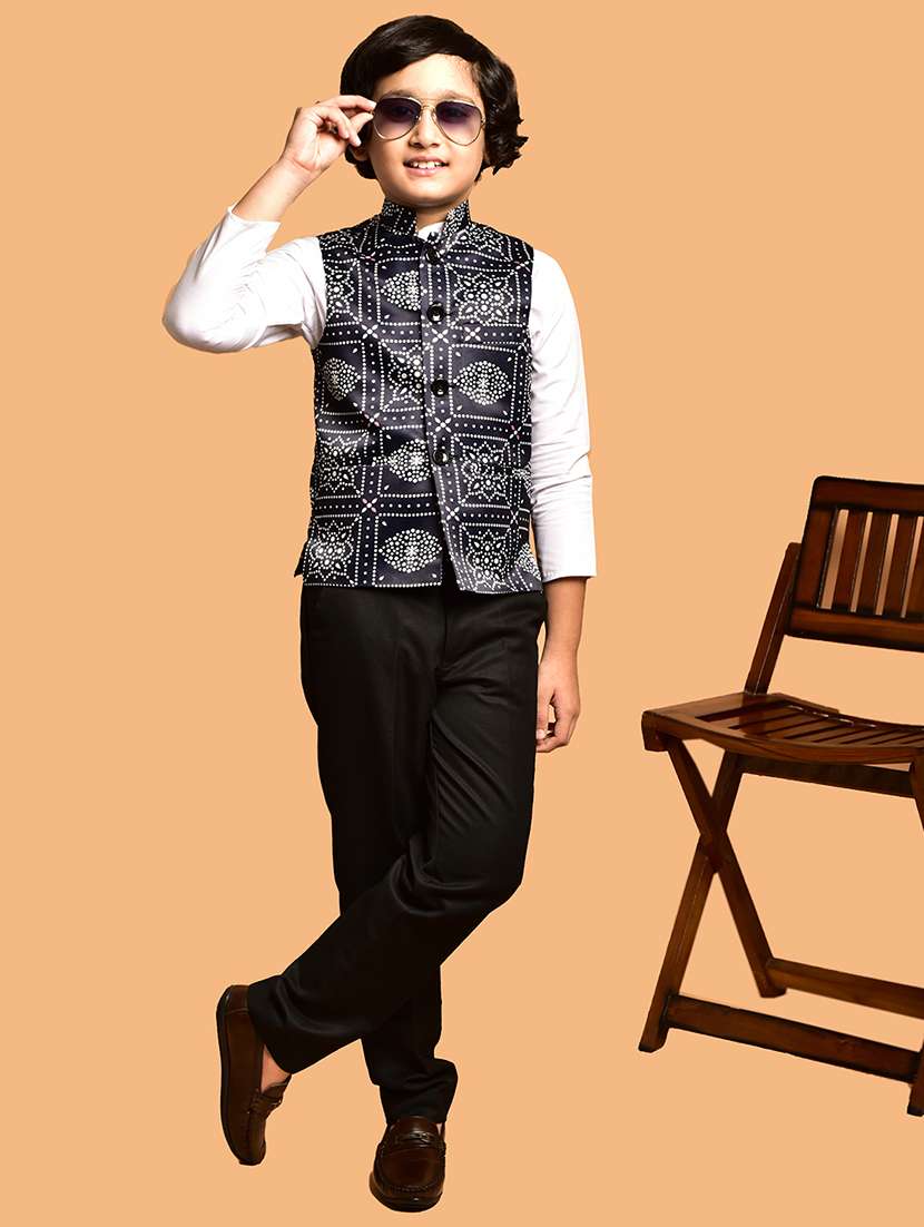 boys printed mandarin neck nehru jacket