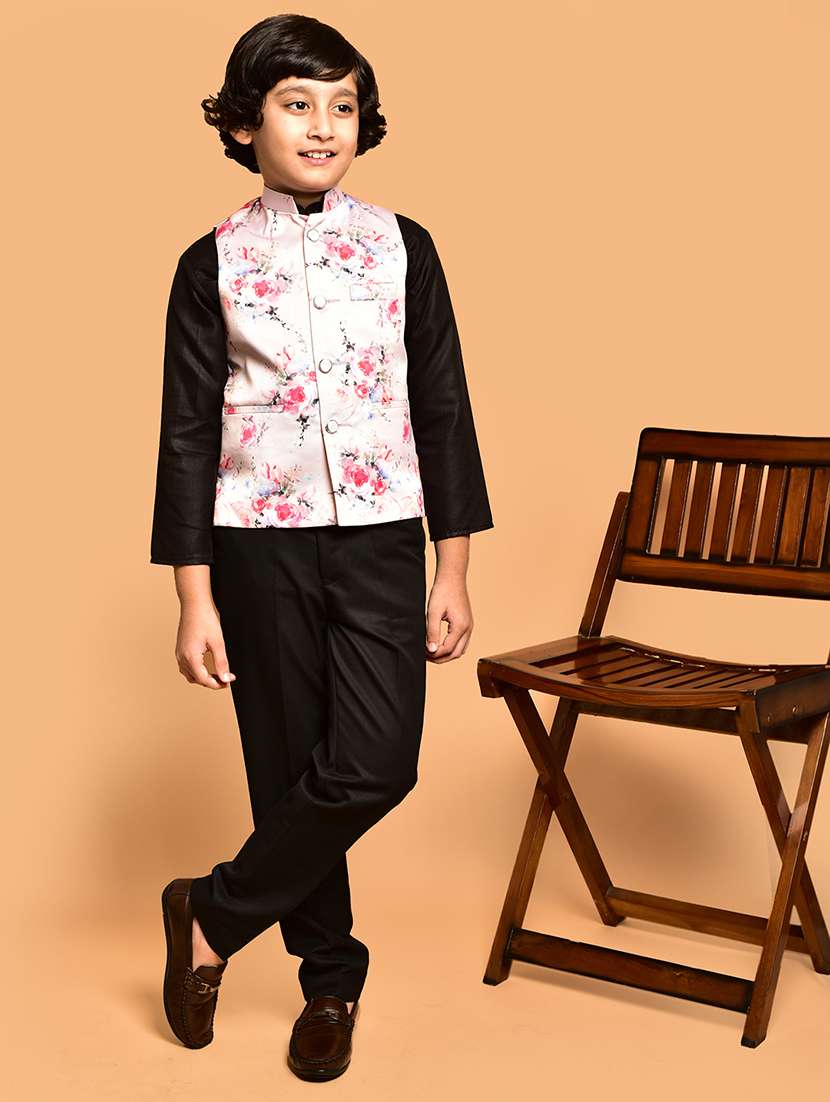 boys floral printed mandarin neck nehru jacket