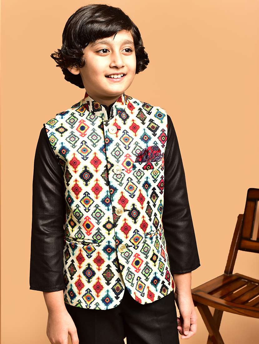 boys printed mandarin neck nehru jacket