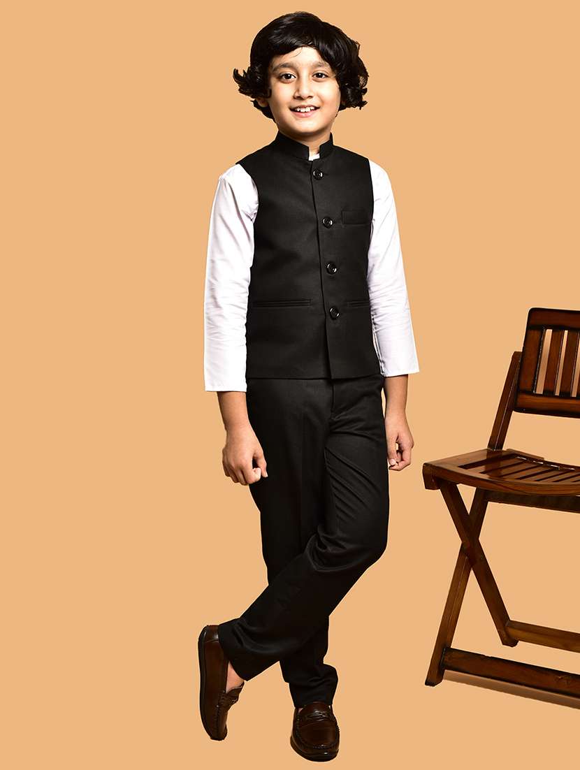 boys solid mandarin neck nehru jacket