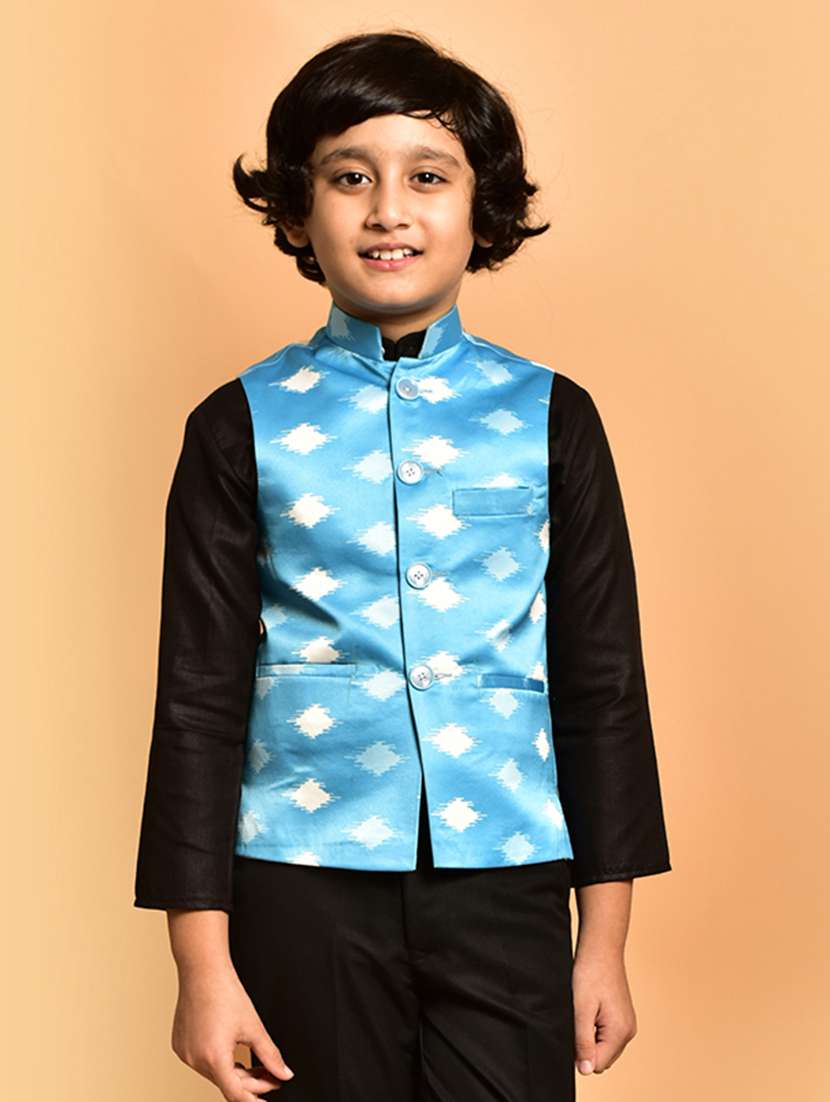 boys printed mandarin neck nehru jacket
