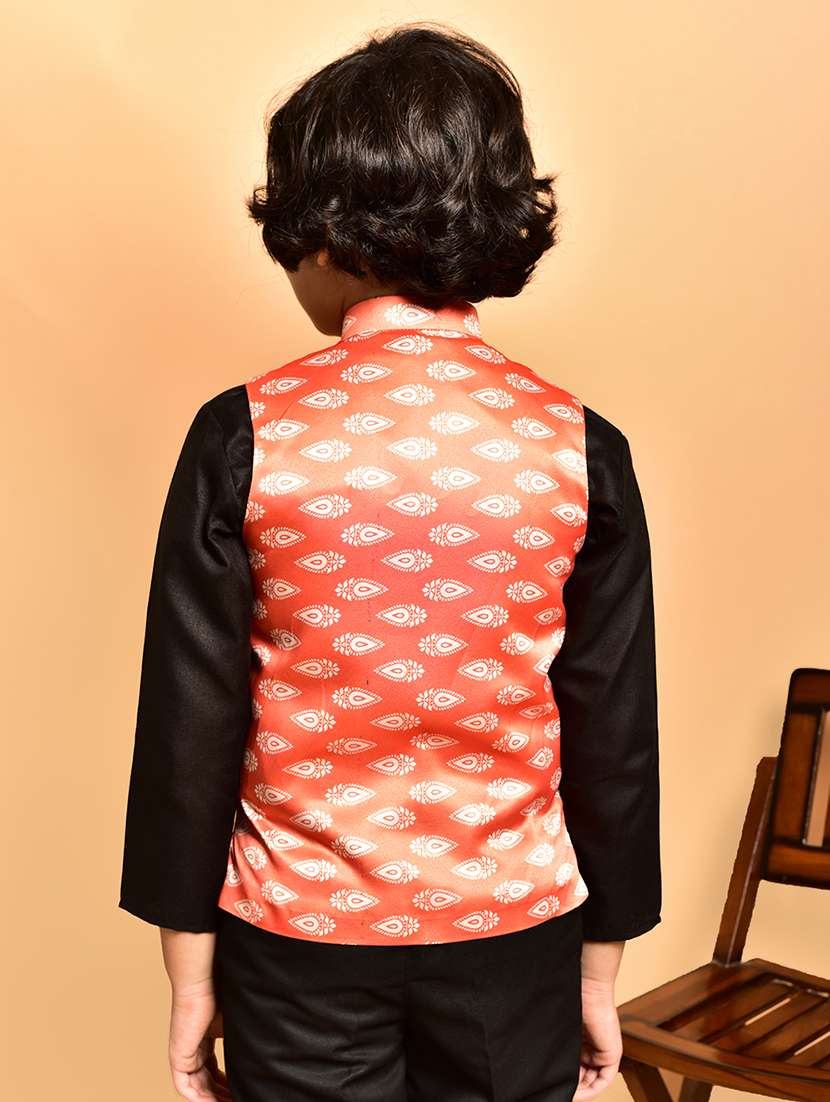 boys printed mandarin neck nehru jacket - 21786263 -  Standard Image - 1