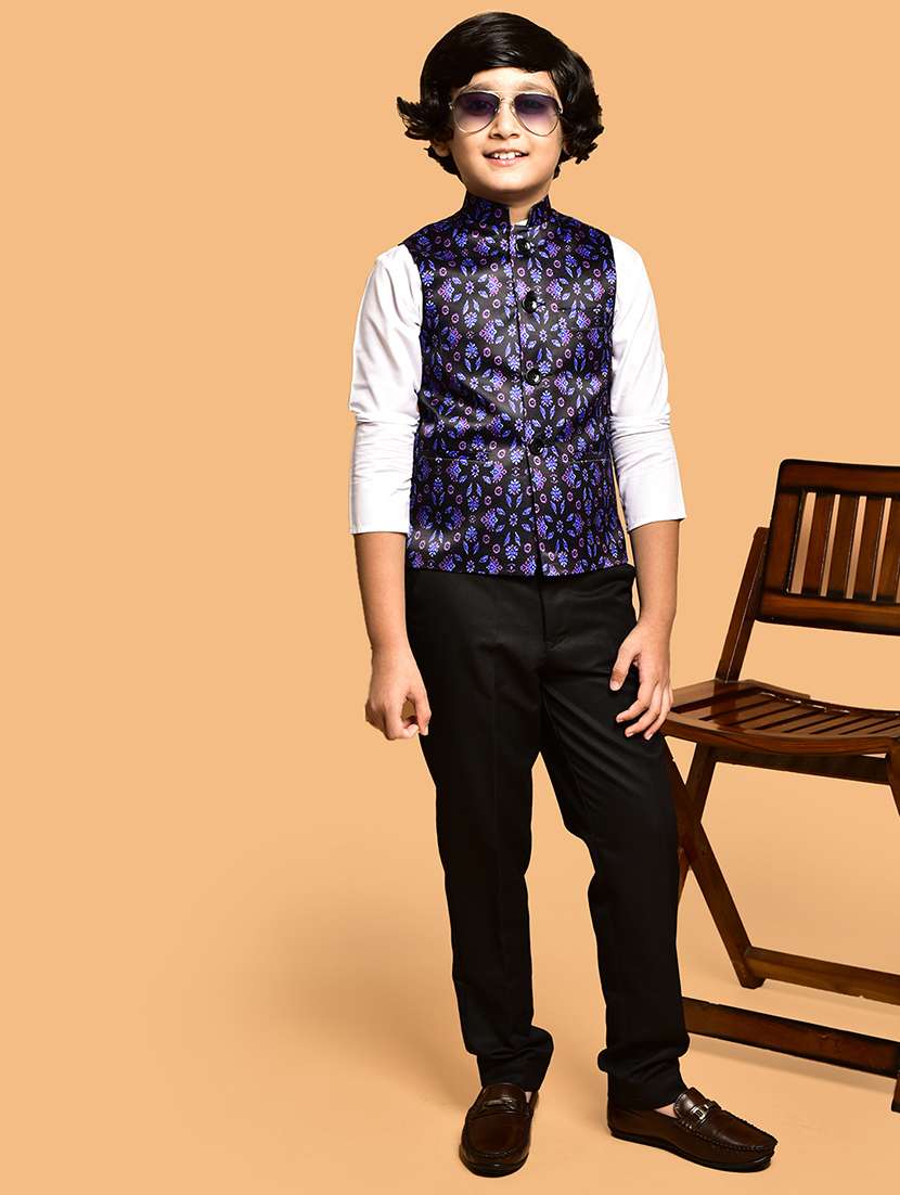 boys printed mandarin neck nehru jacket