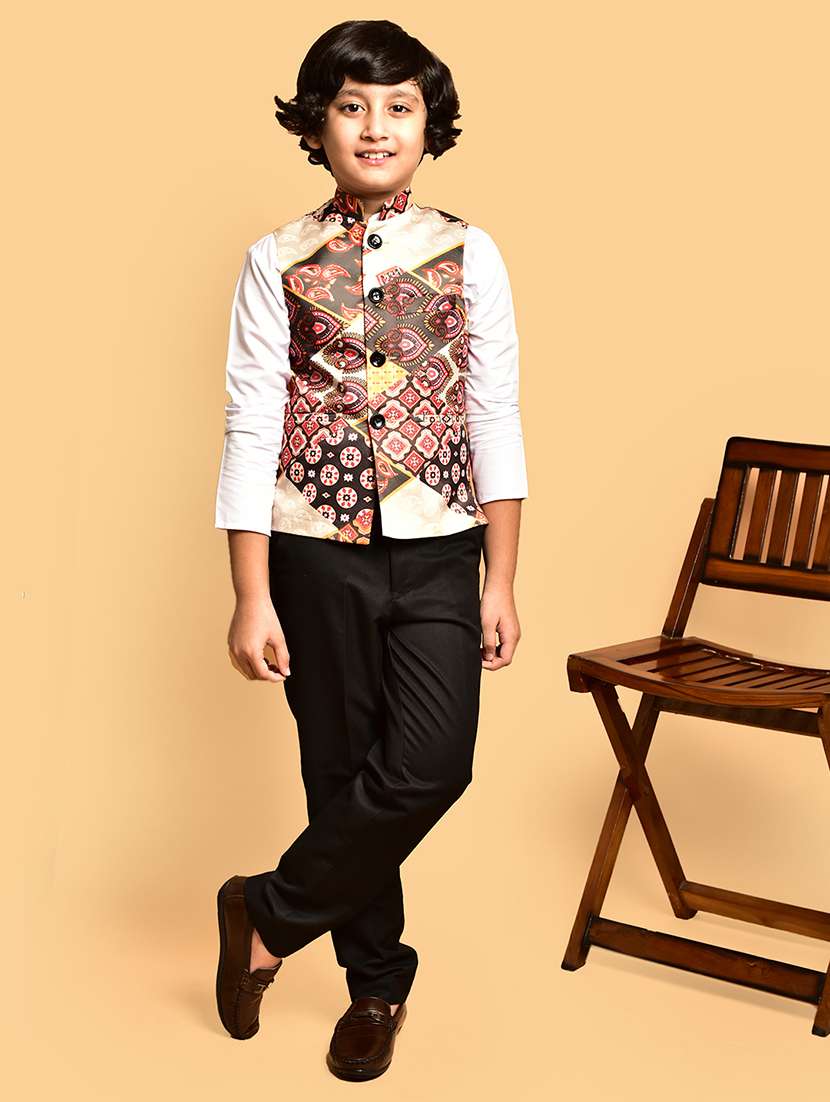 boys printed mandarin neck nehru jacket