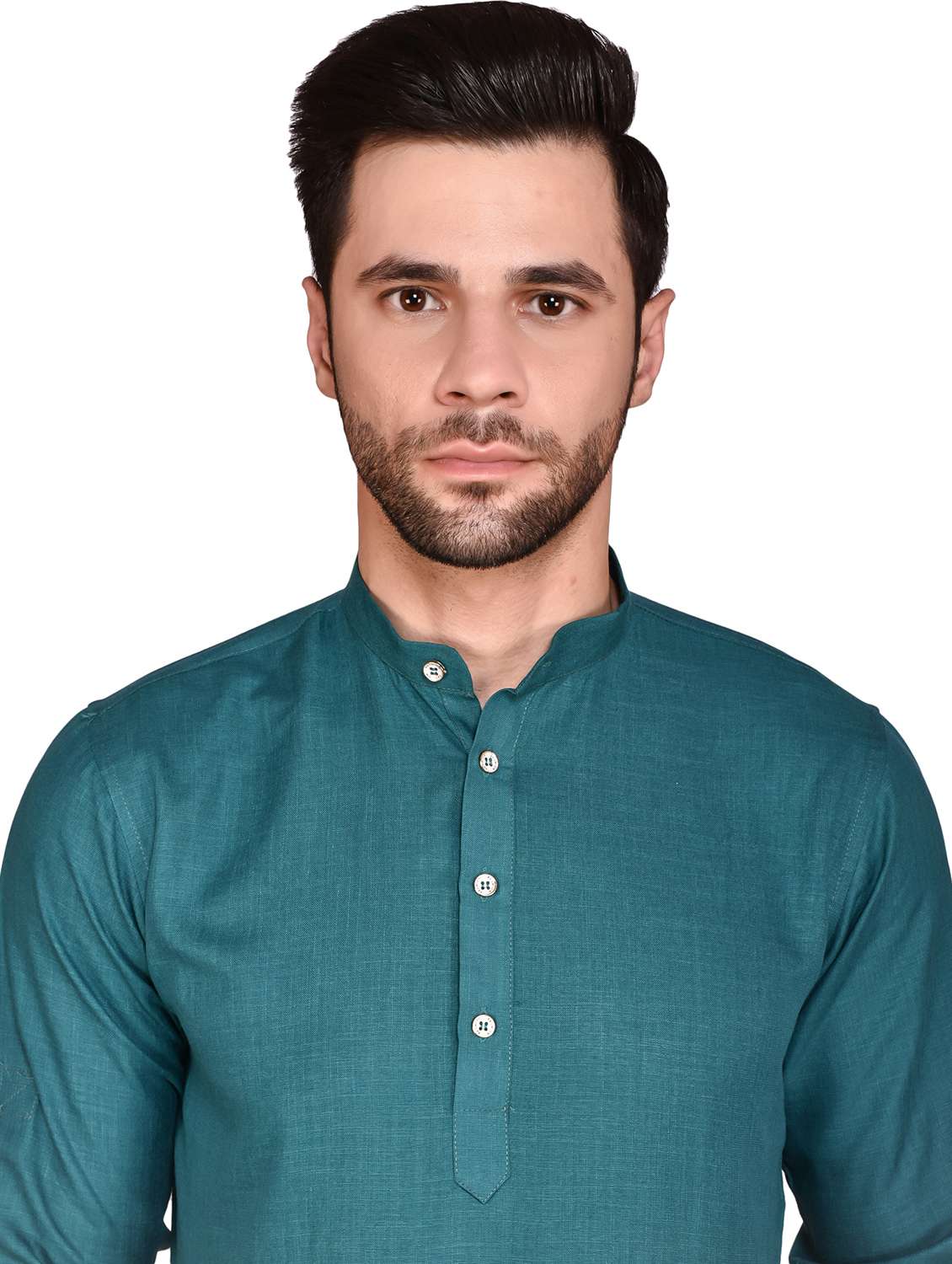 men teal solid mandarin neck short kurta - 21786279 -  Standard Image - 4