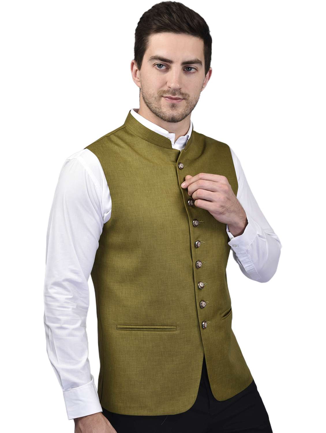 men solid mandarin neck regular fit nehru jacket - 21786281 -  Standard Image - 1